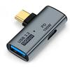 10Gbps USB3.2 Gen2 2-in-1 90° OTG Adapter 100W PD Pass-Through Charging Dongle Support USB Earphone for Laptop Phone Tablet