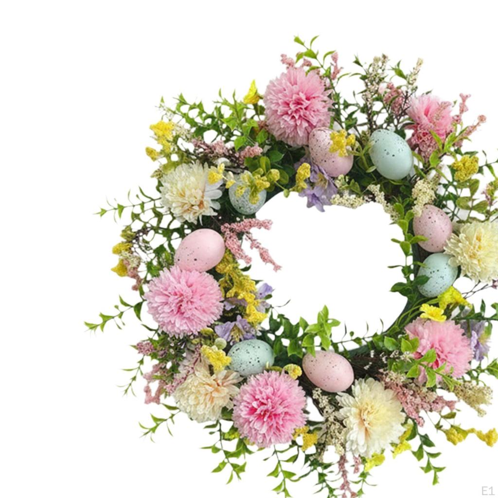 Easter Egg Wreath Spring Flower Versatile Round Hanging Ornament for Garden Celebration Home