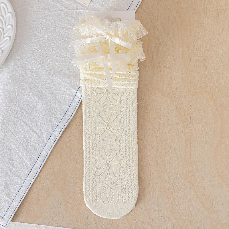 Neue Koreanische Stil Mädchen Sonnenblumen Spitze Schleife Mittelhohe Socken