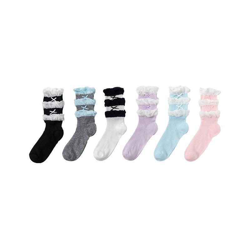 Female Summer Thin Double Layer Pile Pile Pleats Sweet Candy Color In The Tube Socks