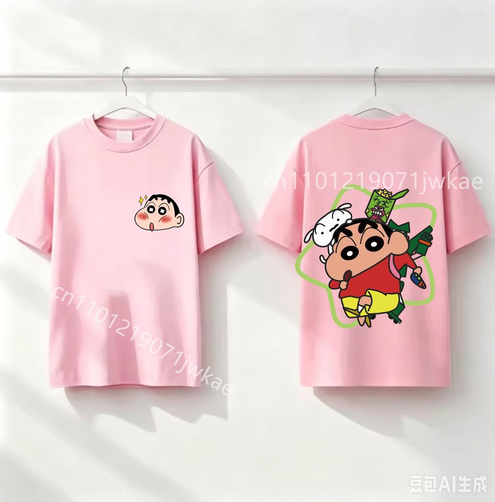 Summer Kids Clothes Anime Colour Tops Crayons Shin-chan Children Front Back Print T Shirt Kawaii Boy Girl Short Sleeve Tee Shirt