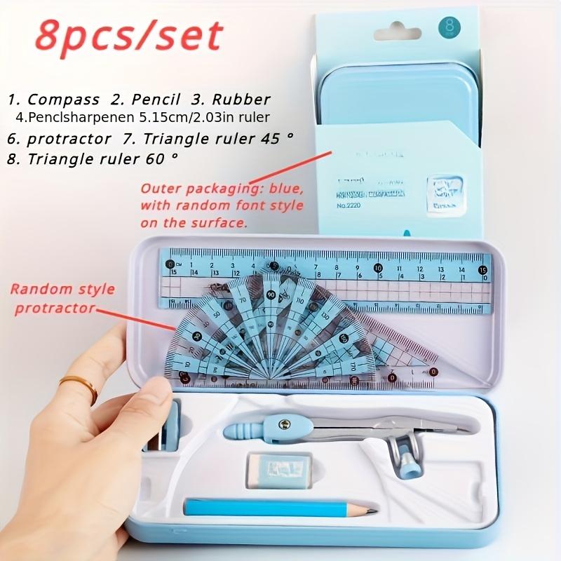 8pcs/Set Ruler Compass Pencil Set Geometry Maths Drawing Stationery Mathematical for Boys Girls Gift Office Stationery Supplies