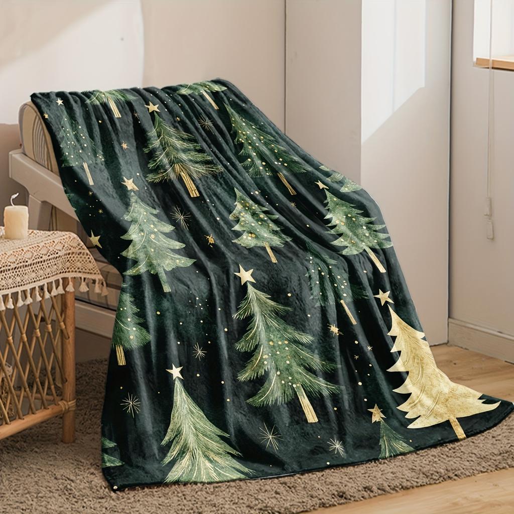 1pc Christmas Gift Blanket Festive Tree Design Soft Flannel Cozy Holiday Decor for Home Warm Gift for Family Friends