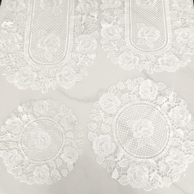 

European Water-Soluble Lace Tablecloth Hotel Household Simple Tablecloth Embroidery Table Flag Plate Mat Fabric Rose Embroidery small circle/diameter 30 белый