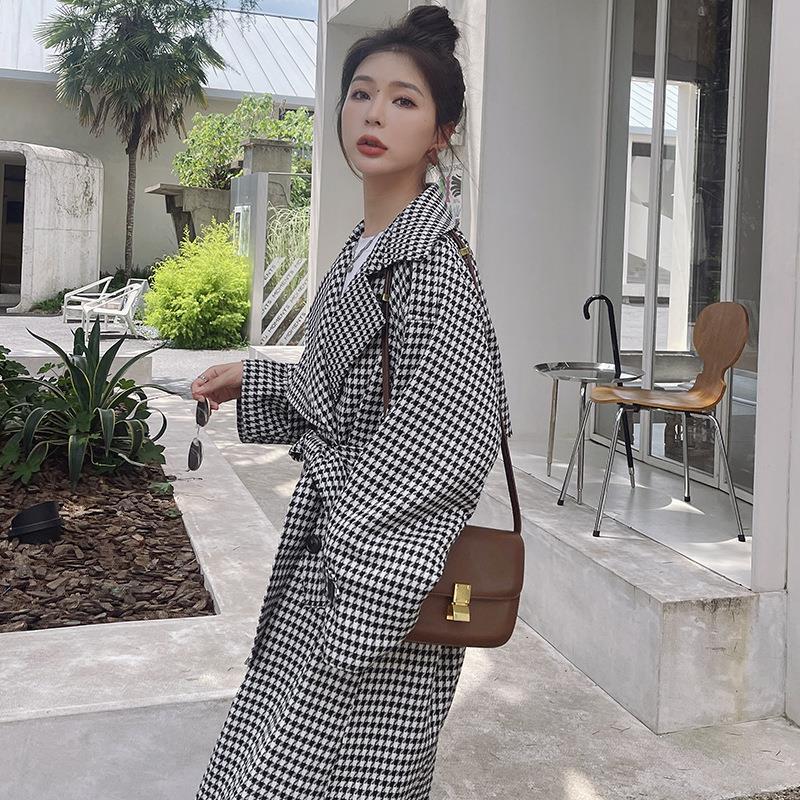 

Ветровка женская средней длины с рисунком «гусиная лапка», повседневное пальто в британском стиле на талии XL