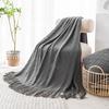 Knitted Blanket with Tassels Lightweight Stretchy Woven Blanket for All Season Machine Washable Throw Blanket for Couch Bed Sofa