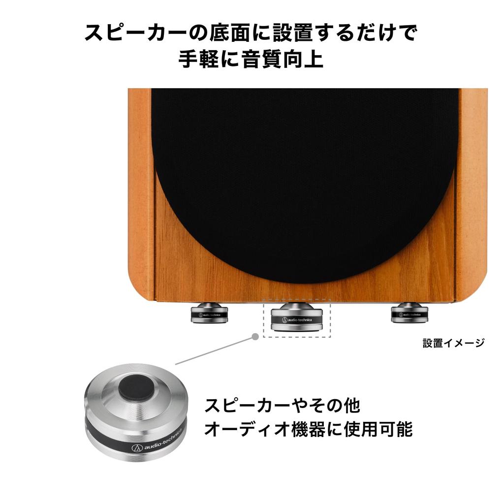 Audio-Technica AT6099a Record Player Insulators/Speaker Spikes, Machined Stainless Steel with High-Density Urethane SlimeFlex, Set of 6, Silver