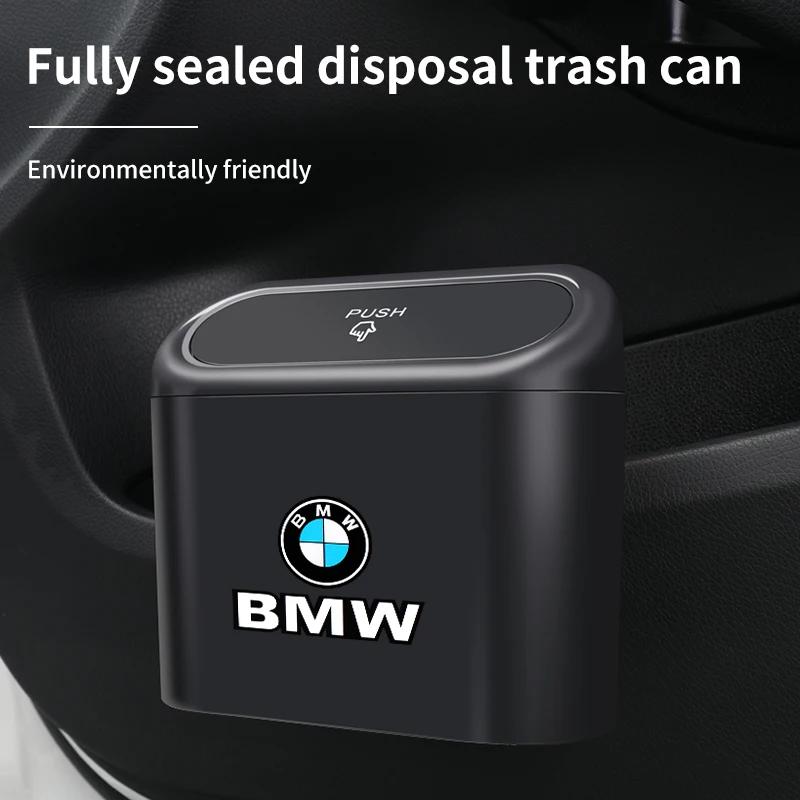 Car Sticker Hot 2025 Car Trash Can Hanging Garbage Bin Pressing Box With Lid For BMW X3 X5 M5 M3 E46 E90 E60 F10 E39 F30 E36 G30
