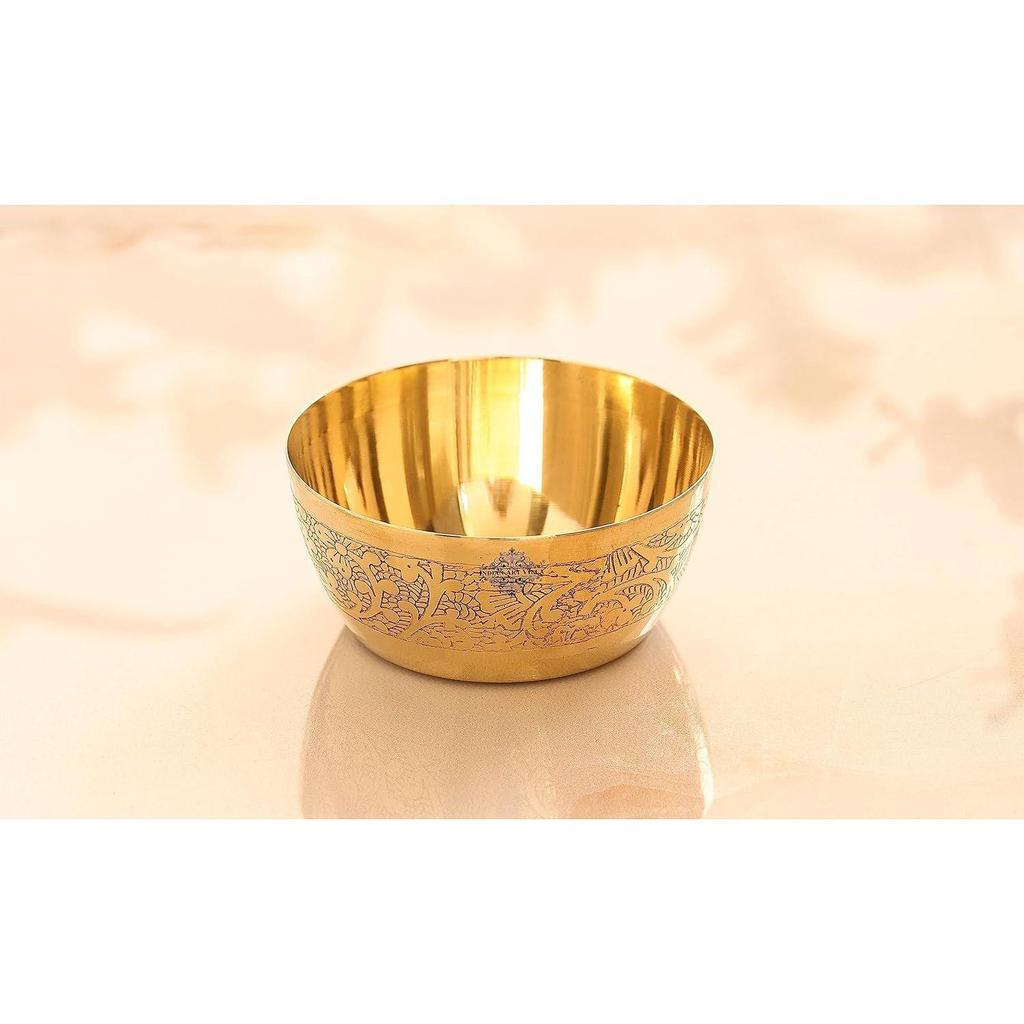Embossed Design Brass Bowl Katori, Serving Indian Dishes 200 ML, Gold (Pack of 1)