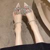 Fashion Outer Wear Thin Heel Slippers Women's Summer 2025 New Rhinestone Square Buckle High Heel Transparent Bag Head Half Tray Sandals