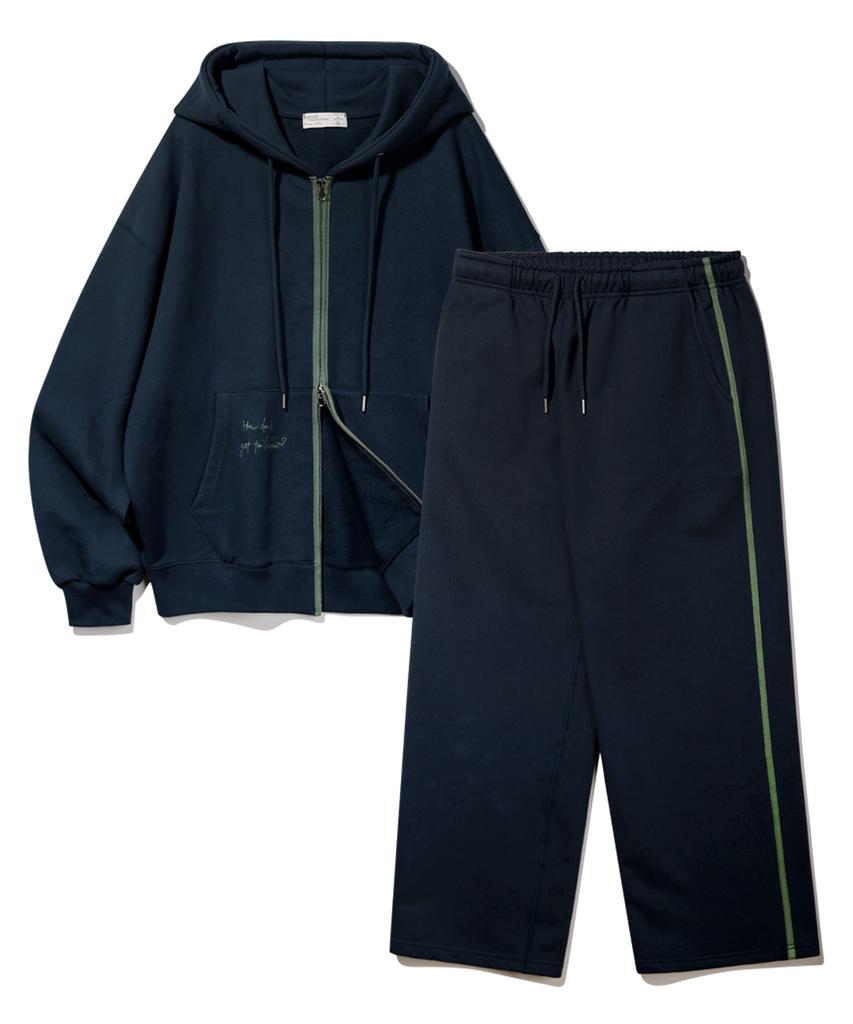 Bakken [Set] Point Pocket Lettering Embroidery Zip-Up Hoodie Semi-Wide Sweatpants Set