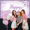 Avezano Happy Birthday Hintergrundbanner für Mädchen Frauen Happy Birthday Party Dekorationen Floral Glitzer Bday Banner Party Zubehör (lila-6x3.6ft)