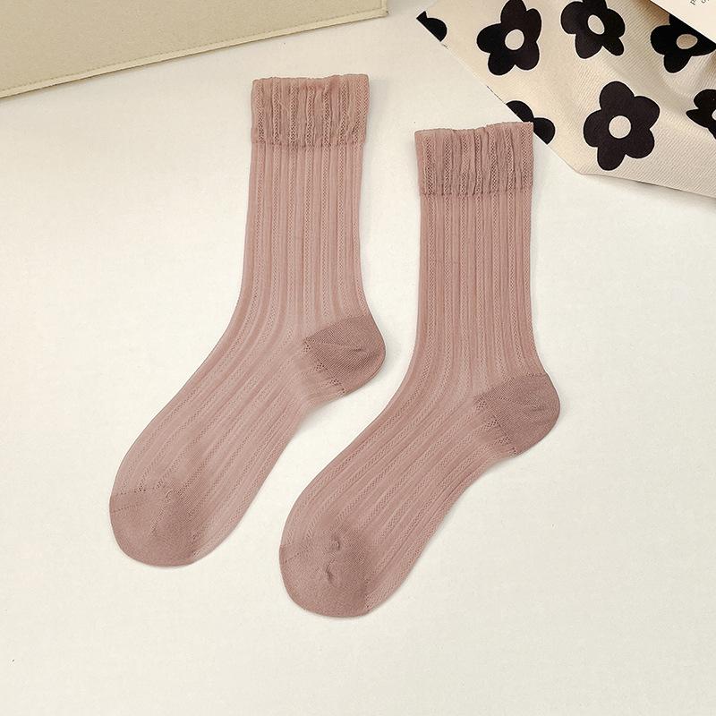 Summer Thin Boneless Ice Socks for Women, Mid-calf Ice Silk Breathable Long Calf Socks for Women