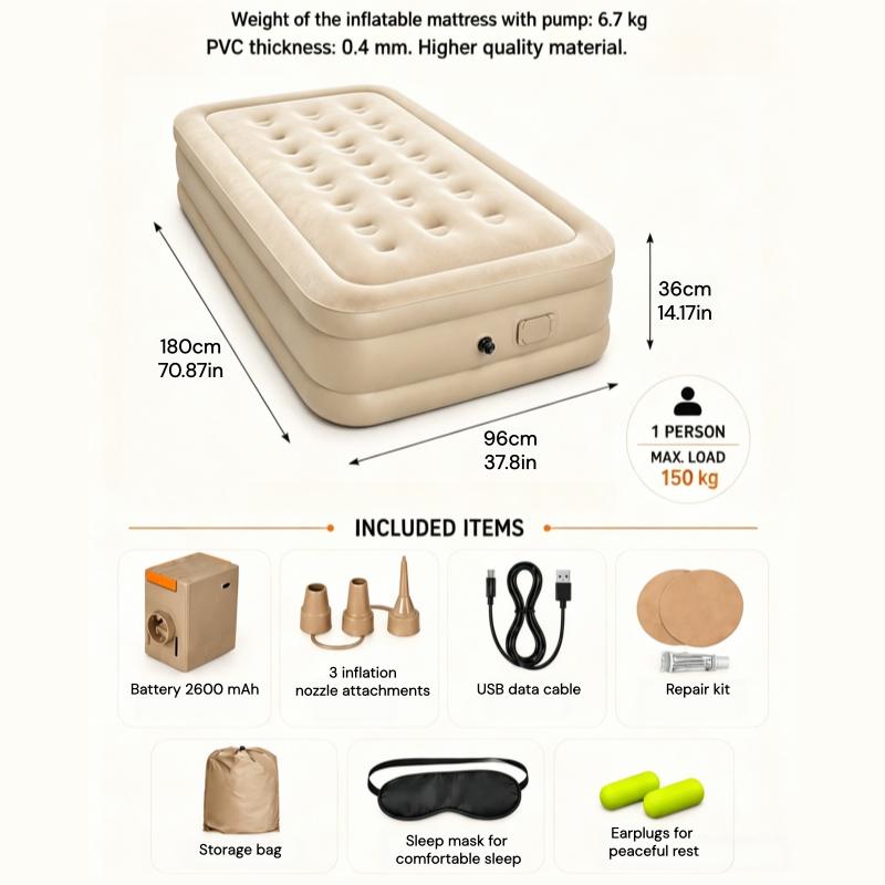 Portable inflatable bed for outdoor camping; flocked inflatable mattress; suitable for camping, car use