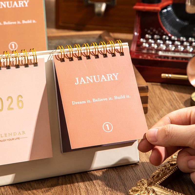 2026 Desk Calendar Mini Portable Simple English Handmade Desktop Decoration Office Daily Record Study Decor Desk Accessories