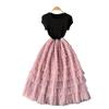 New dress spring and summer light luxury splicing mesh fairy long dress fake two pieces thin waist skirt