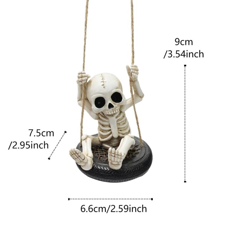 Scary Skeleton a Swing Hanging Statue Garden Decors Tire Swing Skull Sculptures Hanging Ornament for Patios Lawn Yard