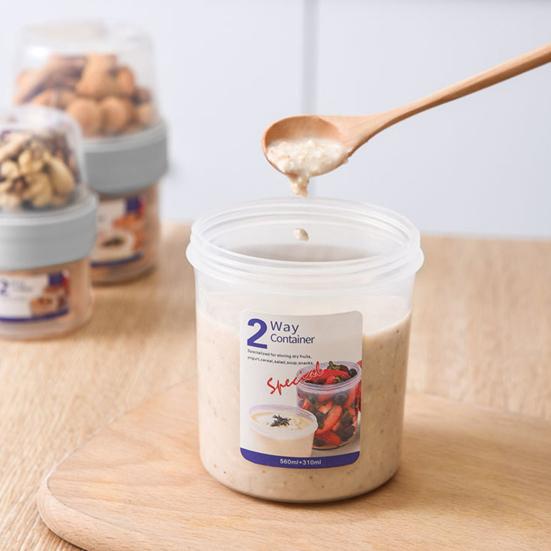 Matbehållare Dubbla Lager Multifunktionell Transparent Bärbar Yoghurt Müsli To-Go Behållare för Baby