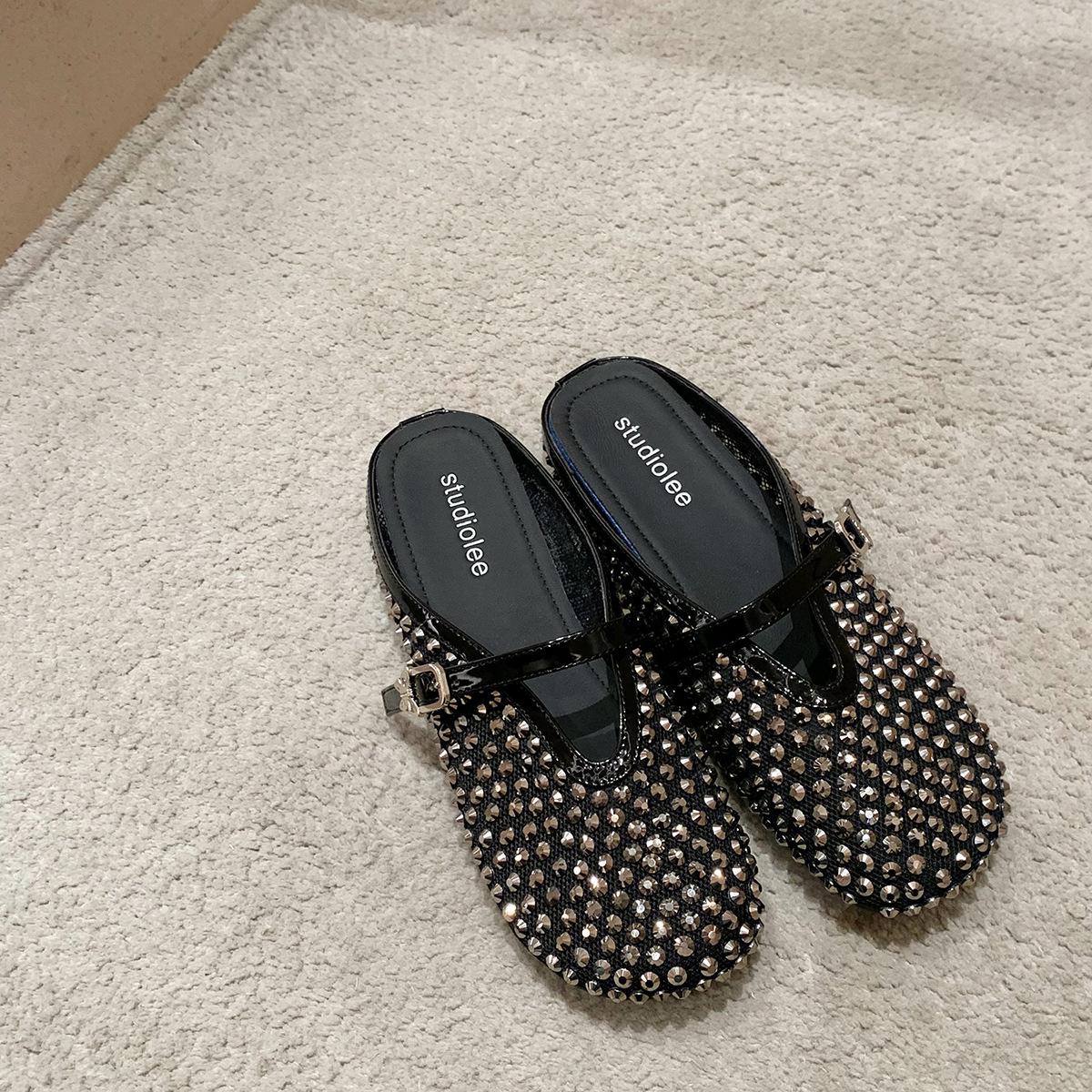 

Sheepskin grape mother all over the sky and the galaxy is beautiful, full of diamond baotou slippers fishing net shoes with lazy muller half drag 40