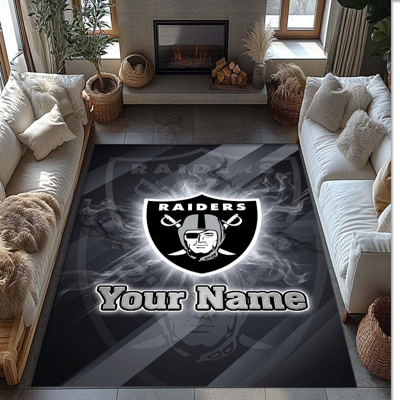Las Vegas Raiders Crystal Velvet Rug, Custom Name Text Personalized Non‑Slip Floor Mat for Home Decor Gift