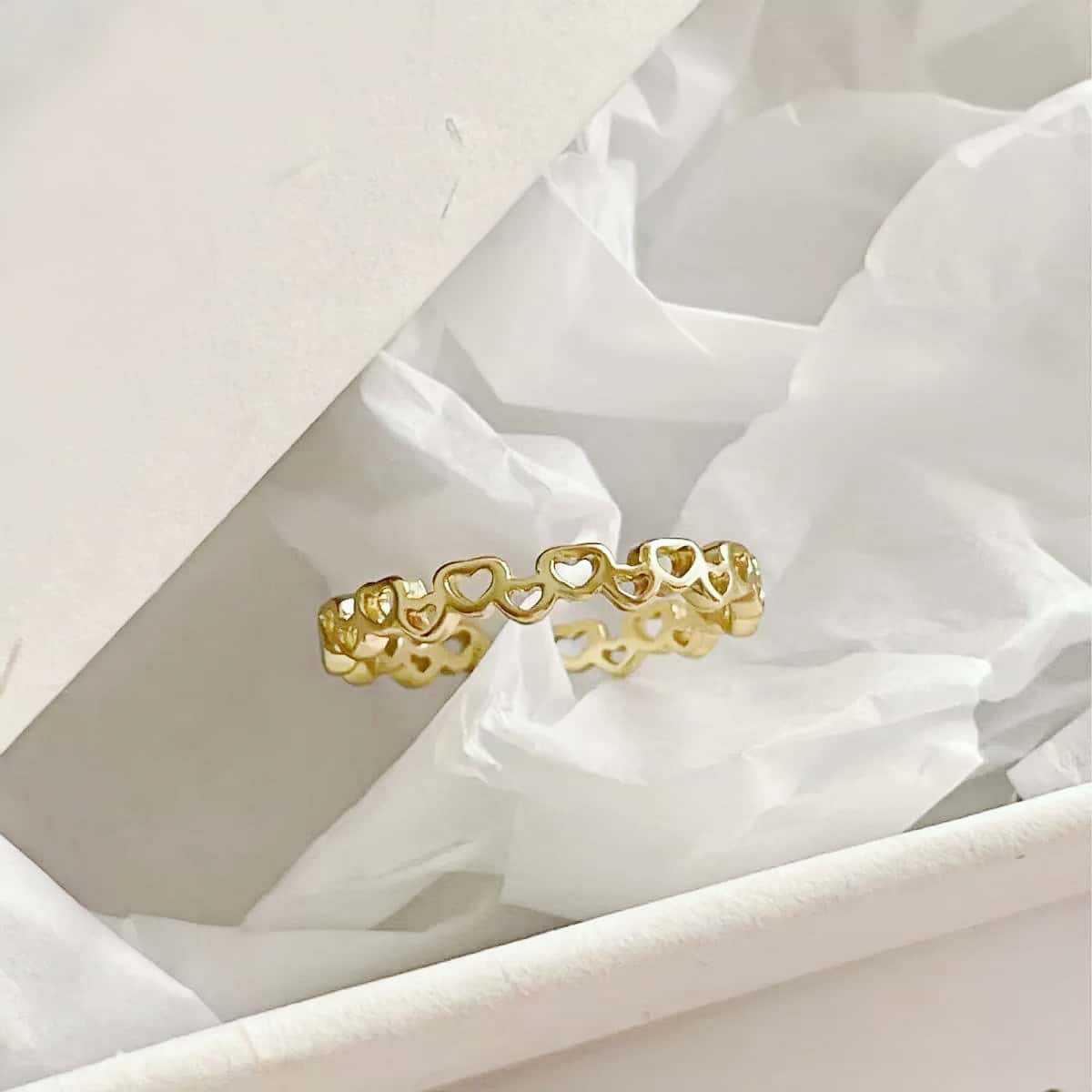 Корейский стиль S925 Стерлинговое серебро 18K Золото Сердце Вырез Неправильное Открытое Кольцо Adjustable Open