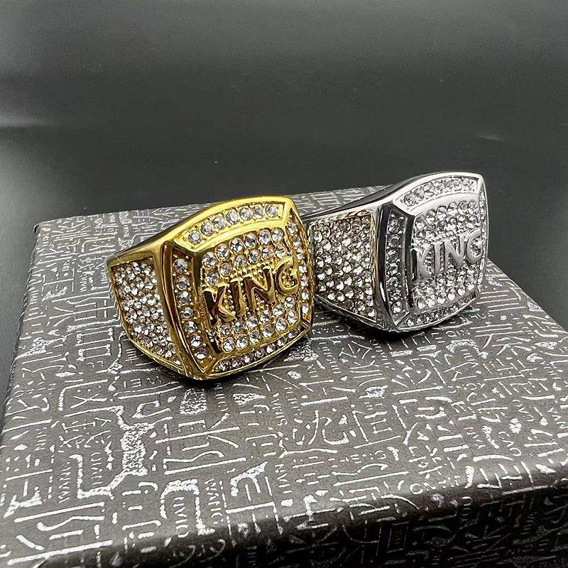 Goldplated American Steel European Titanium Rhinestone Hiphop King Mens Ring