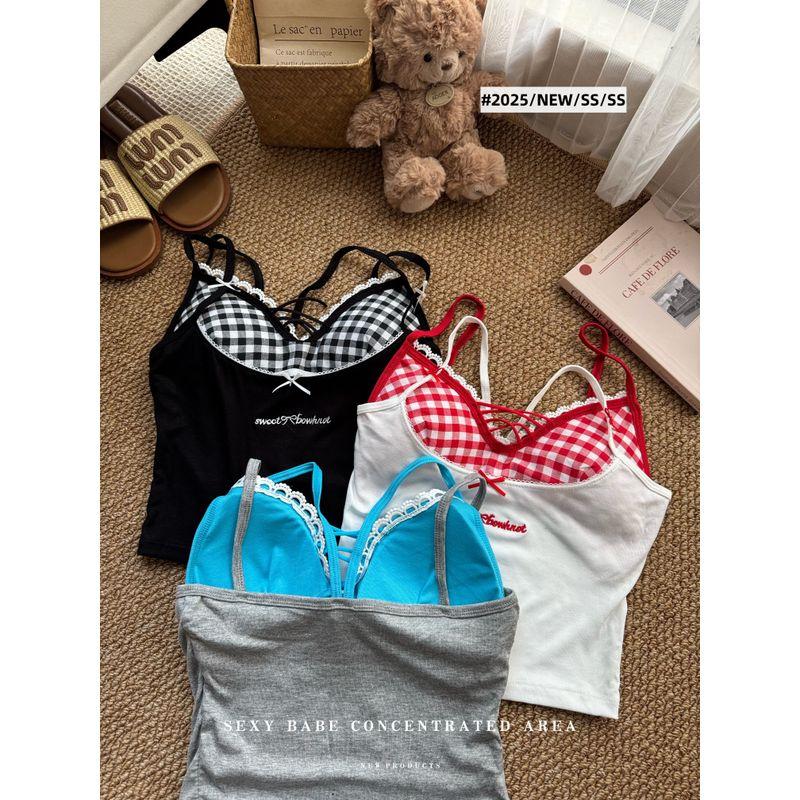 Kumikumi Pure Desire Style Design Sense Fake Two Pieces All-Match Cami Women Summer Letters Print Sexy Top