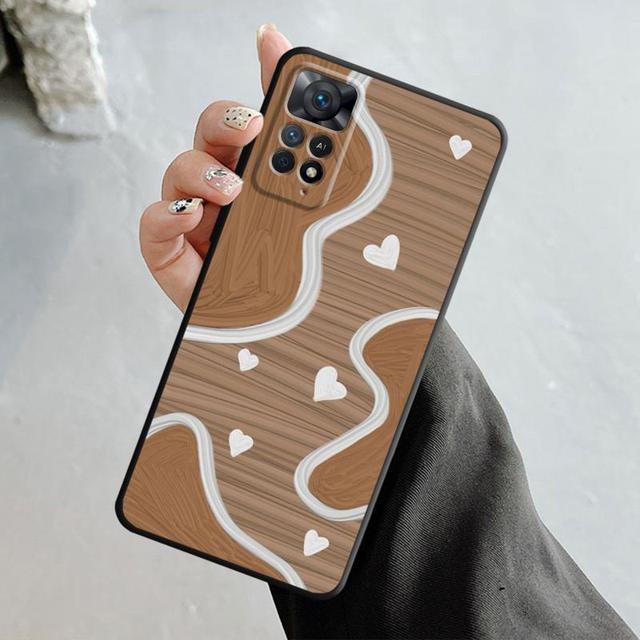 Fashion Brown Love Wood Grain Texture Case For Xiaomi Redmi Note 11t 11s 11 10 8 Pro 9 9s 9t 8t For Mi 10 8 9a 9c 10c 12c K60