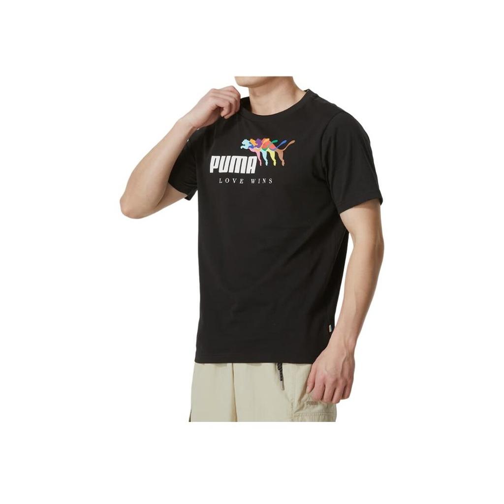 Puma Logo Print Breathable Short Sleeve T-Shirt Men tops Black 682147-01