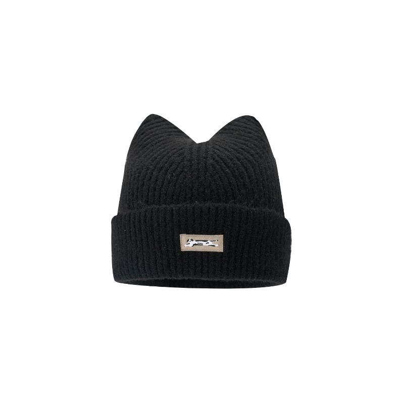 New cute cat ear wool hat women's autumn and winter warm versatile face small sticker knitted ear hat