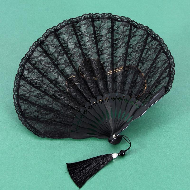Classic Black Lace Cheongsam Folding Fan - Portable Chinese Style Summer Dance Fan for Ladies