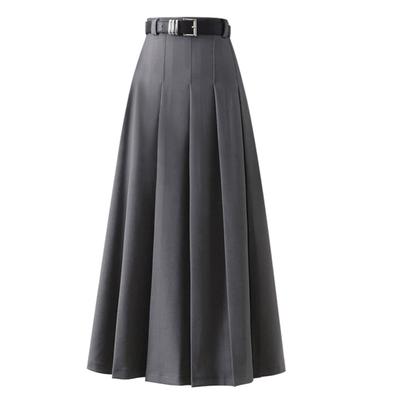 Faltenrock mit hoher Taille und Gürtel, einfarbig, A-Linie, langer Rock, knöchellang, lässiger Anzugrock für Damen im Büro