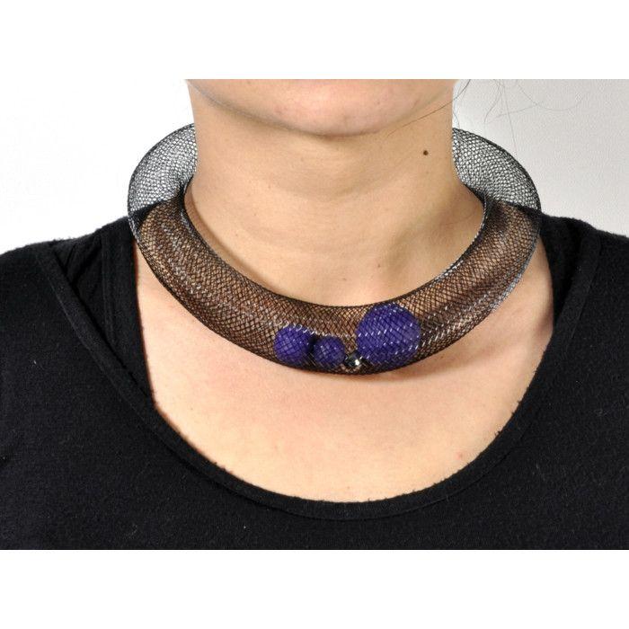 Large Doughnut Necklace - Purple Mesh and Polymer