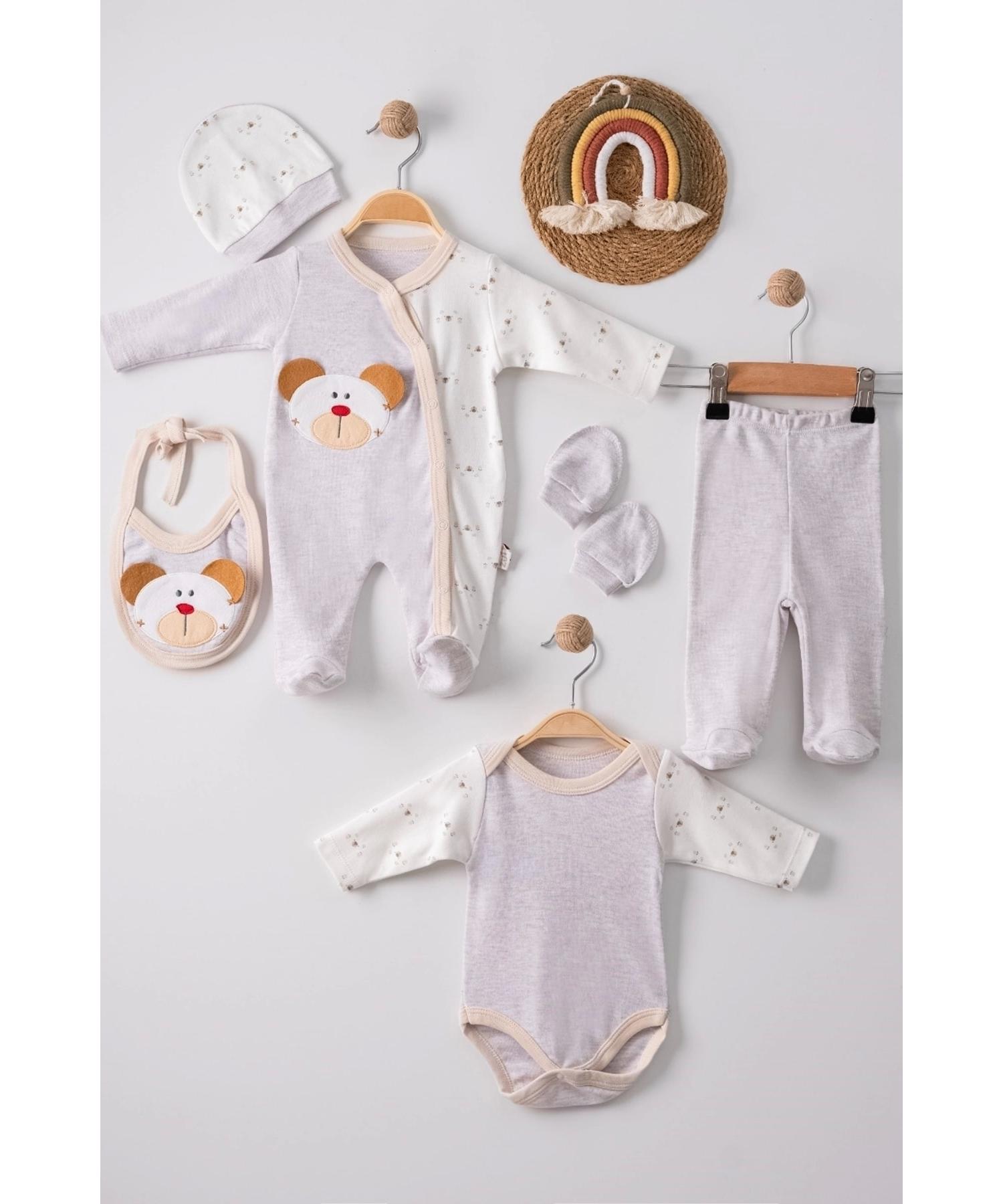 

Teddy Bear Detailed Embroidered Overalls 100% Cotton Baby Boy Set of 5