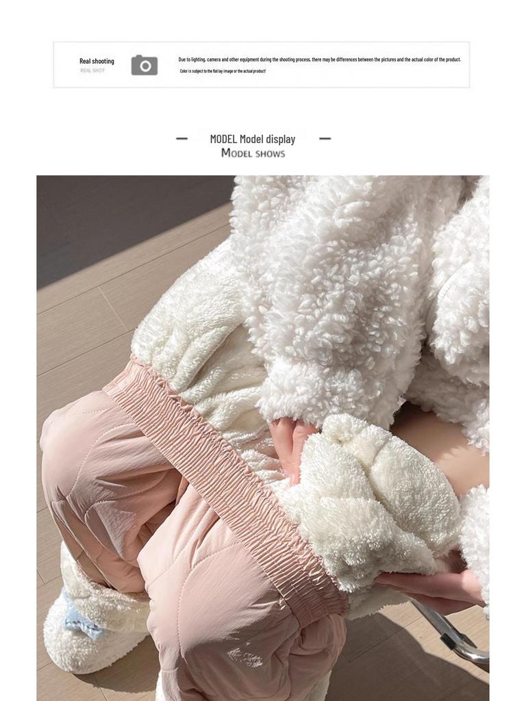 Women's Blue Northeast Fleece-lined Wide-leg Cotton Pants for Autumn/Winter - Windproof, Coldproof Ski Wear