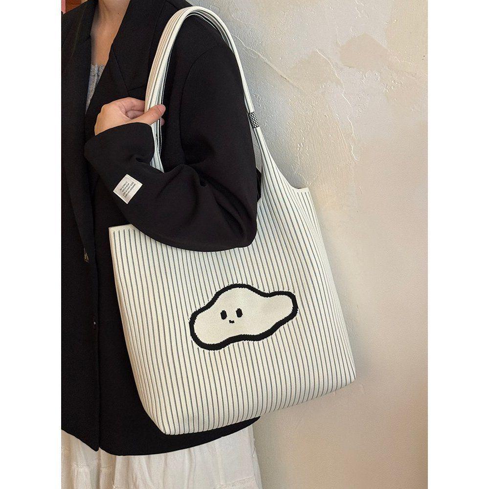 

Вязаная сумка-облако в корейском стиле с ретро-полоской 2025 - Большая вместительная сумка-шоппер через плечо для поездок на работу и прогулок белый