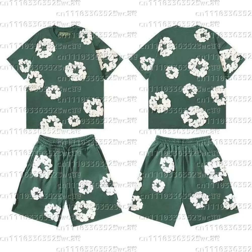 Venta Caliente de Verano Moda Europea y Americana Hip Hop Estampado Conjunto de Manga Corta High Street Holgado Ropa Deportiva