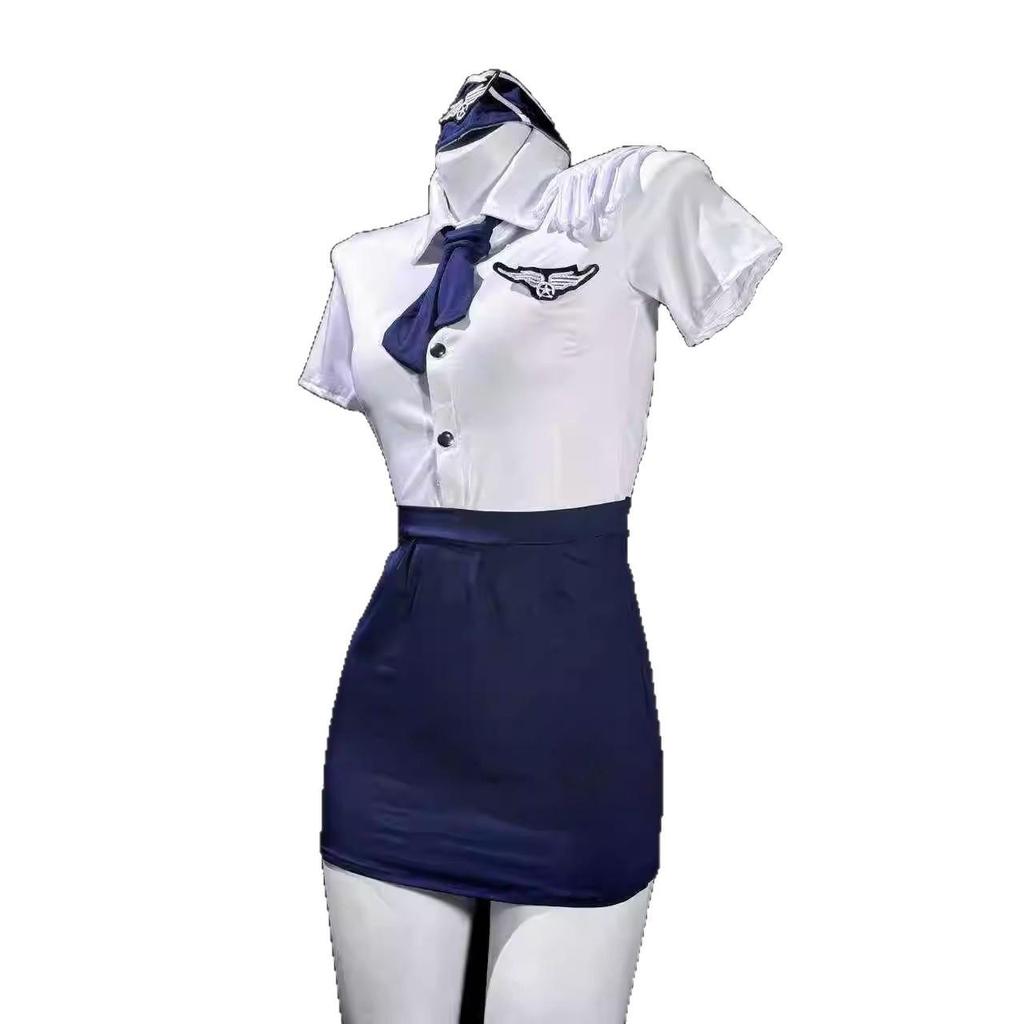 Elegant Flight Attendant Cosplay Costume: Small Chest, Mature Woman, OL Secretary, Plus Size Pilot Set.