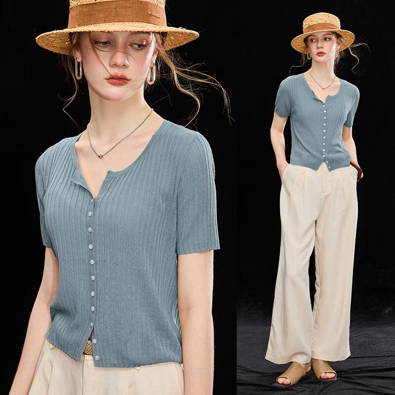Women s Tencel Linen Blend Ribbed Knit Cardigan L