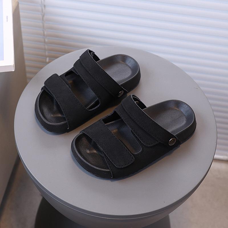 

Boys Summer Sandals / Children s Suede Leather Open-Toe Beach Shoes / Adjustable Casual Fashion Sandals 37 чорний