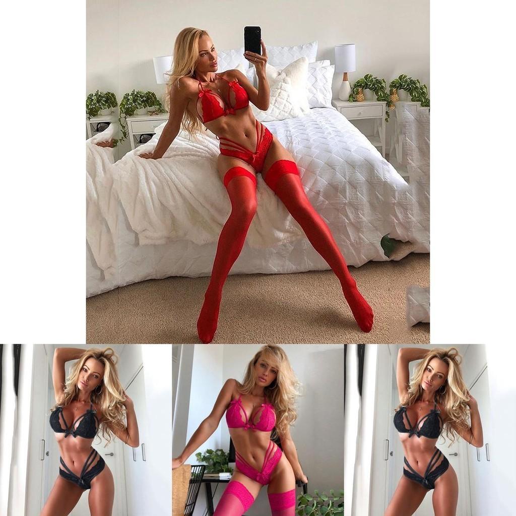 Elegant Women Sexy Lingerie Nightwear Dress Babydoll G-string Lace Bra Set For Romantic Evenings