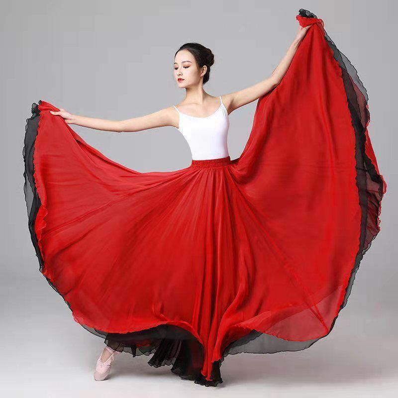 Classical Dance Skirt 720 Degree Double Layer Tencel Flowing Large Skirt Training Clothes Performance Clothing Gauze Skirt