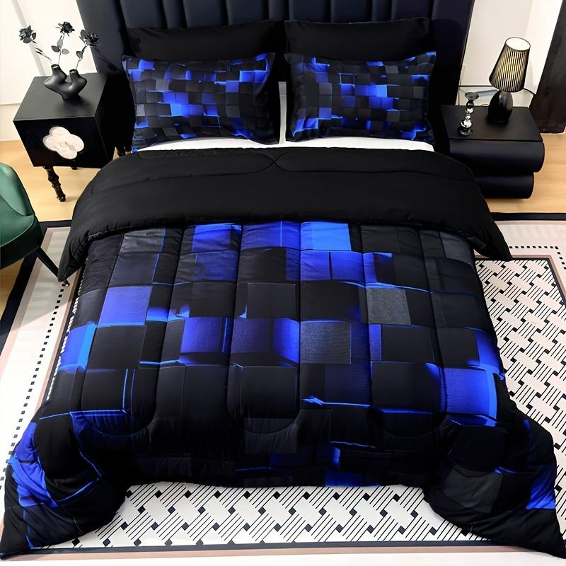 chadly 3pcs Super Soft Fashion Sense Of Technology Grid Thickening Quilt Set (1 Comforter +2 Pillowcases Without Core)
