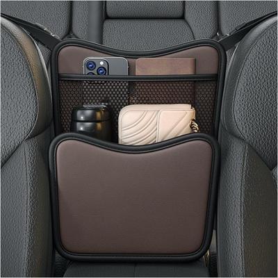 Car Organizer Storage Between Seats, Nappa Leather Auto Handbag Holder For Document Phone Storage, Large Capacity Automotive Console Pocket Purse,