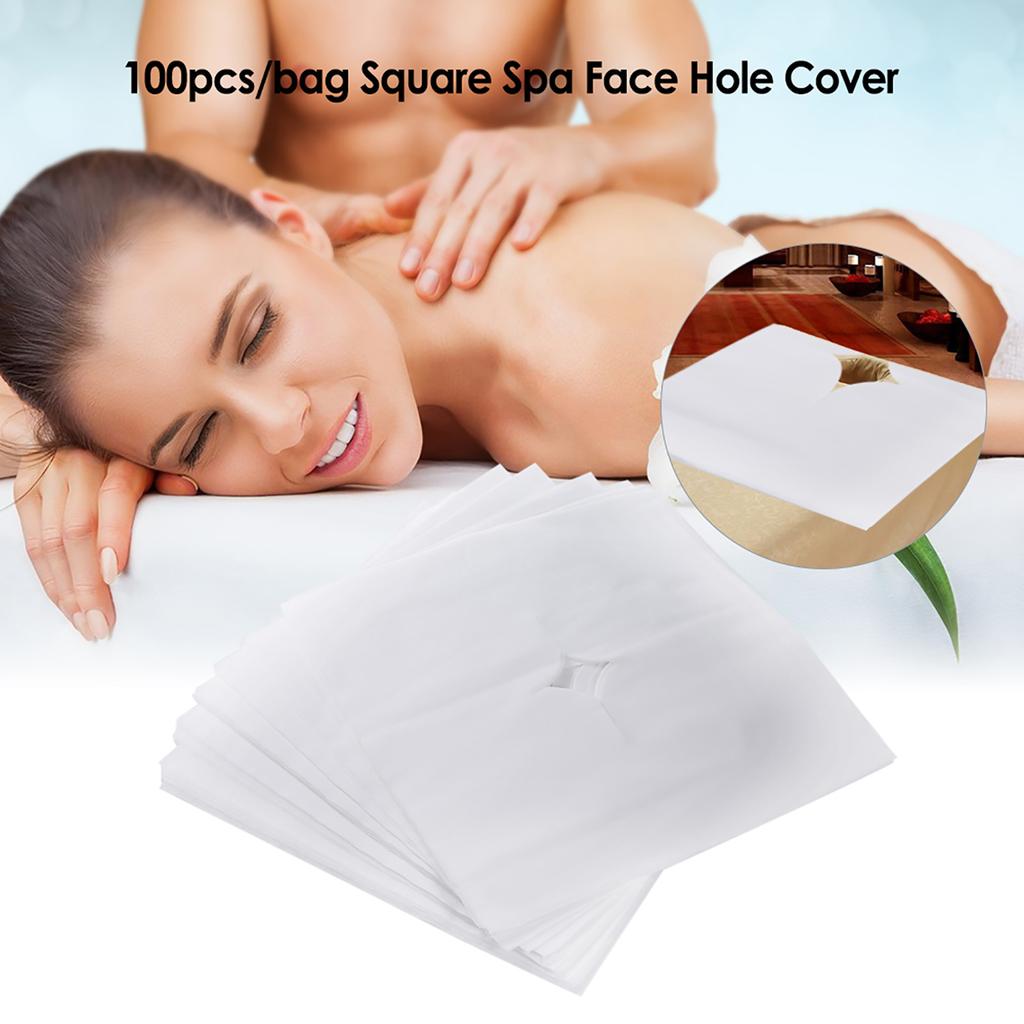 100Pcs Bag Square Spa Face Hole Cover Beauty Salon Disposable Towel Non woven Fabric Massage Cover