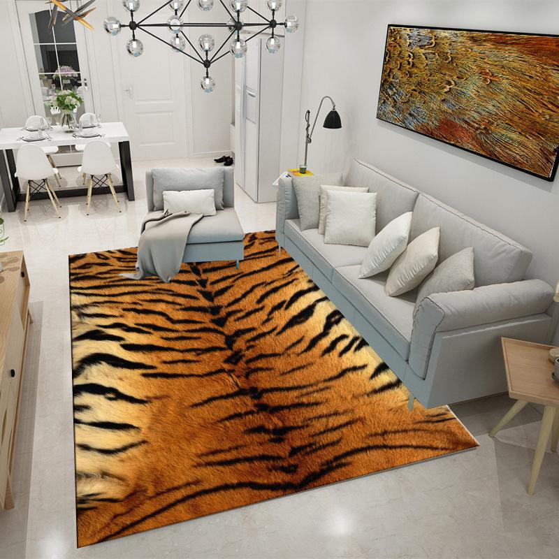 Tiger Print Animal Skin Printed Rug Non-Slip Stylish Floor Mat Wild Animal Pattern Carpet for Living Room Bedroom Home Decor