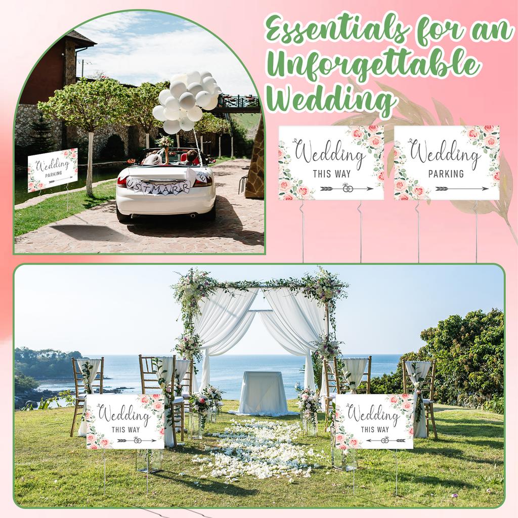 6 Pcs Wedding This Way Directional Road Sign Wedding Parking Directions Sign With 12 Pcs Stakes Welcome To Our Wedding Sign Doub