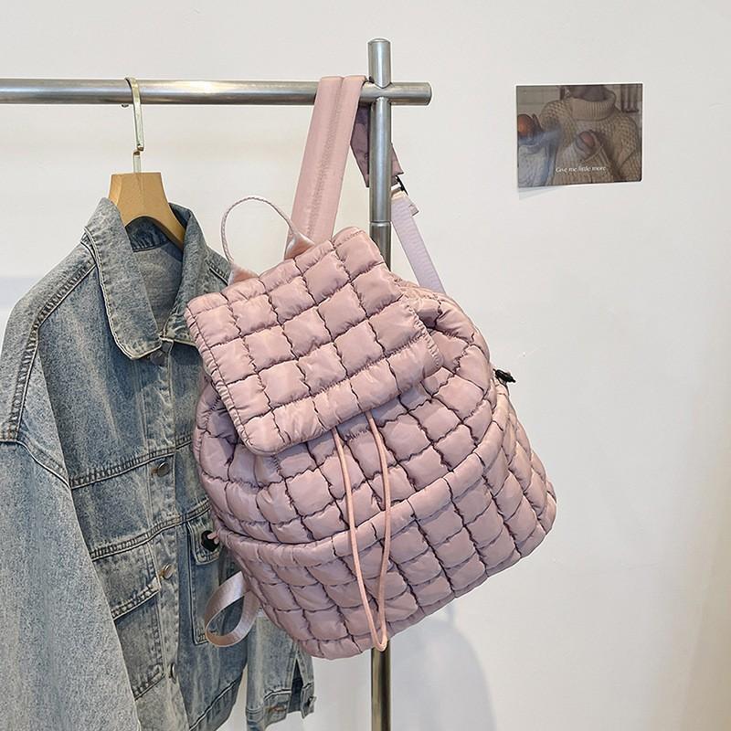 Down Pleated Backpack Women's Bag Cross-border Cloud New Large-capacity Simple Plaid Puff