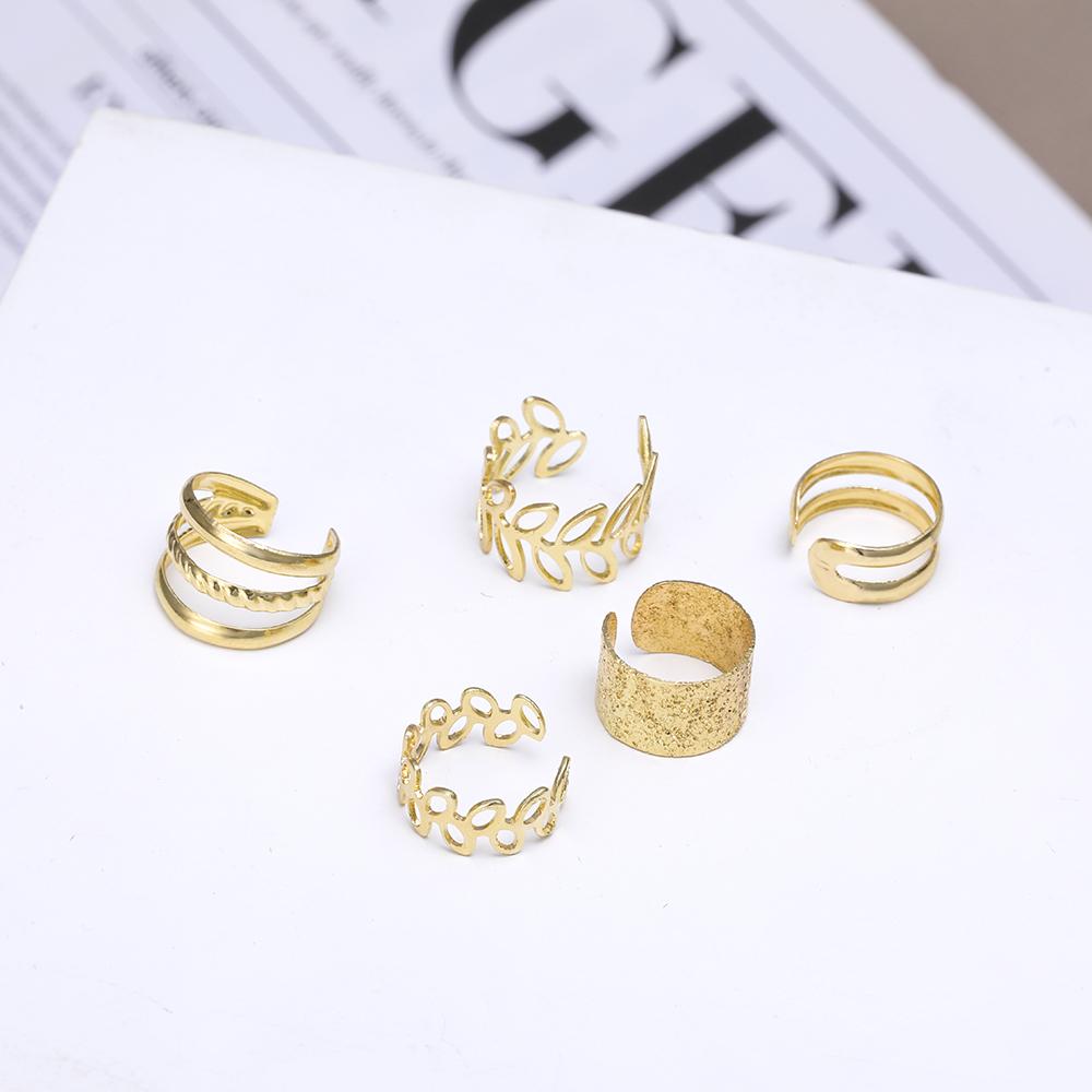 5PCS Vintage Gold Color Leaf Hollow Ear Clips Set Women Fashion Metal Non-pierced Earrings Jewelry Girls