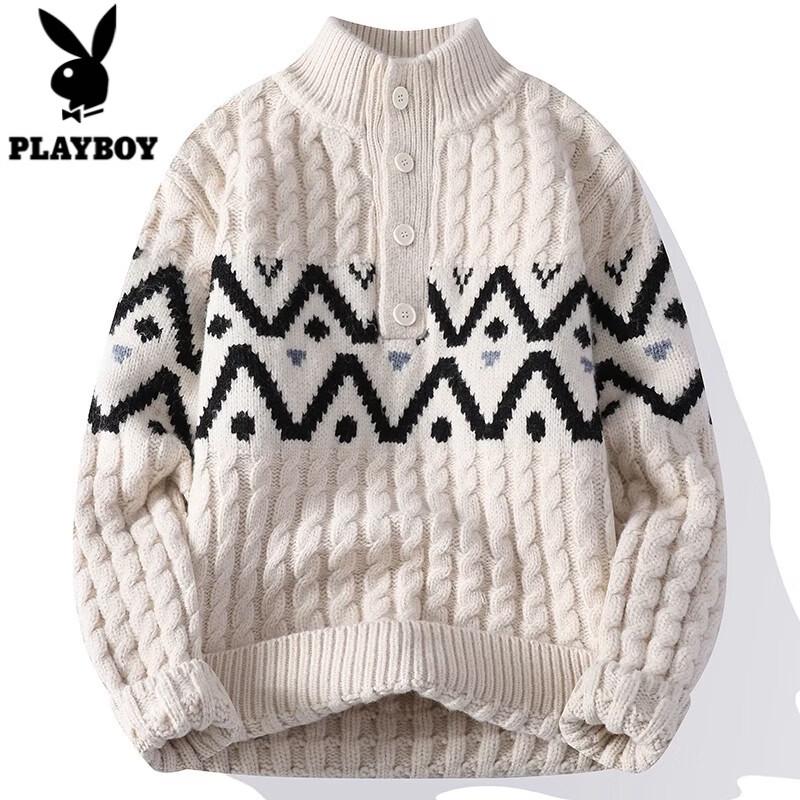 Playboy Men s Warm Half-High Collar Pullover Sweater 3XL
